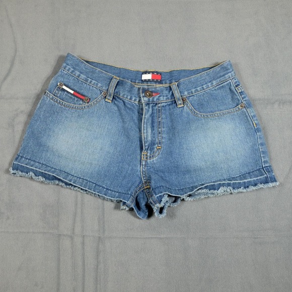 Tommy Hilfiger Pants - Tommy Jeans Denim Shorts Womens 5 Juniors Blue Medium Wash Cotton Zip Frayed